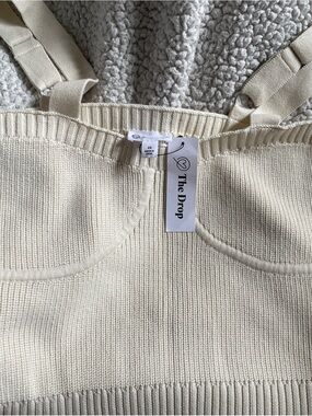 The Drop Women's Cream and black Ribbed Crop Tanks
